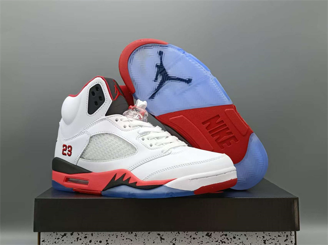 Women's Running Weapon Air Jordan 5 White/Red Shoes 017